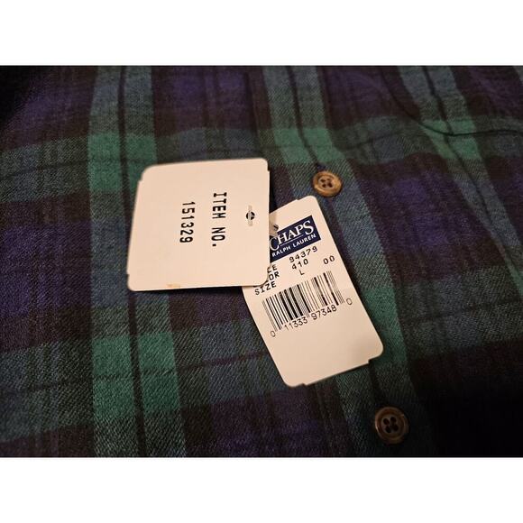 Vintage Chaps Ralph Lauren Shirt Men's L Green Plaid Flannel Long Sleeve Y2K - Picture 2 of 7